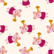 animal pig playing instrument cartoon seamless pattern background N3