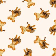 animal monkey playing instrument cartoon seamless pattern background