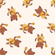 animal cat playing instrument cartoon seamless pattern background N4