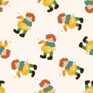 Golden Goose with little boy cartoon seamless pattern background