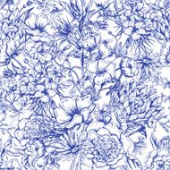 Retro Summer Seamless Monochrome Floral Pattern Vintage Greeting Bouquet N4