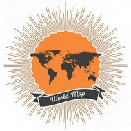 Black political world map with vintage style star burst retro