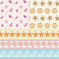 Set of two nautical seamless patterns and three borders
