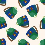 Travel equipment backpack cartoon seamless pattern background