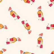 travelling person cartoon seamless pattern background