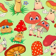 Seamless pattern with cartoon funny mushrooms