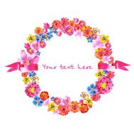 wreath of painted watercolor colorful flowers N8