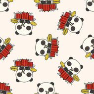 animal panda playing instrument cartoon seamless pattern background N2