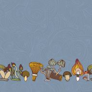 Seamless vector border of different mushrooms N2