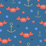 Sea crabs anchors stars seamless pattern Vector illustration