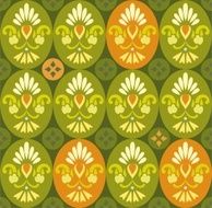 Floral green pattern in ovals and circles