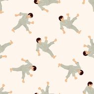 Taekwondo cartoon seamless pattern background N6