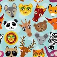 Seamless pattern funny cute animal face on a blue background