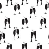 Two Glasses of Champagne Silhouette Seamless Pattern Background N3