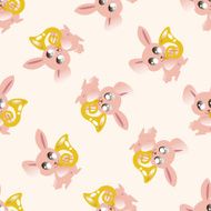 animal rabbit playing instrument cartoon seamless pattern background N5