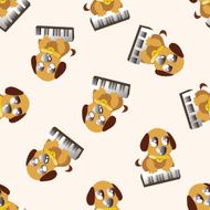 animal dog playing instrument cartoon seamless pattern background N6