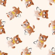 animal cat playing instrument cartoon seamless pattern background N5