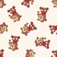 animal bear playing instrument cartoon seamless pattern background N4