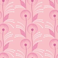 Seamless pattern with dandelion in pink and dots