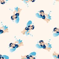 Water Sports cartoon seamless pattern background N11