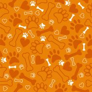 Seamless pattern with dog paw print bone and hearts
