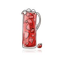 Strawberry cocktail in jug sketch for your design