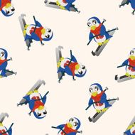 Animal penguin doing sports cartoon seamless pattern background