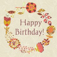 happy birthday greeting card circle floral frame N3