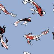 Red koi carps in pond seamless pattern