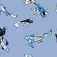 Blue koi carps in pond seamless pattern