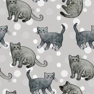 Vector Watercolor Cute Cats Seamless Pattern