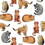 Vector Watercolor Cute Cats Seamless Pattern N2