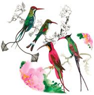 Watercolor birds seamless pattern
