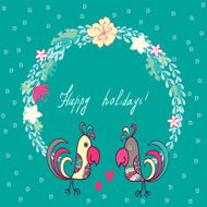 floral frame with cute parrots N2