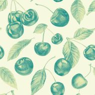 Seamless pattern with cherries Drawing pencils