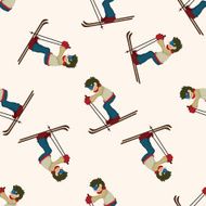 Skiers cartoon seamless pattern background N7