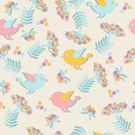 Seamless pattern with birds and flowers N17