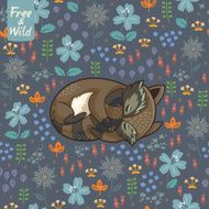 Funny little raccoon sleeping in a meadow