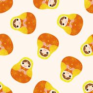 Matryoshka Russian traditional wooden doll cartoon seamless pattern background N24