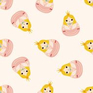 Matryoshka Russian traditional wooden doll cartoon seamless pattern background N27
