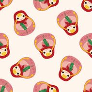Matryoshka Russian traditional wooden doll cartoon seamless pattern background N30