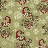 vector seamless winter pattern with stylized peacocks and snowflakes