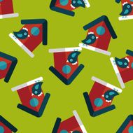 Pet bird house flat icon eps10 seamless pattern background N3