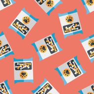 Pet dog food package flat icon eps10 seamless pattern background N3