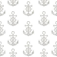 Seamless pattern with hand drawn anchors and steering wheels