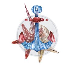 Isolated background with anchor and sea shell Watercolor illustration