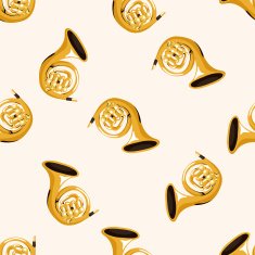instrument french horn cartoon seamless pattern background