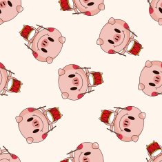 animal pig playing instrument cartoon seamless pattern background N2