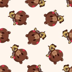animal bear playing instrument cartoon seamless pattern background N2