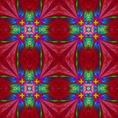Symmetrical multicolored flower pattern in stained-glass window N13